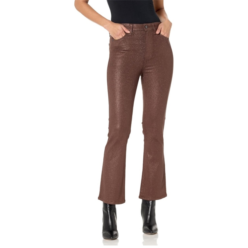 Paige‎ Claudine Bronze Shimmer Luxe Coating Jeans Size 32 High Rise Ankle Flare